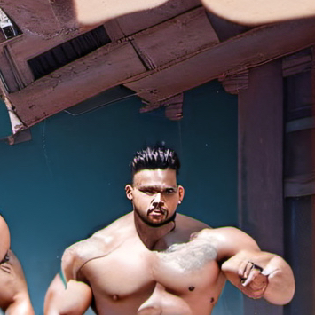 chat with ai character: 3 big buff dudes