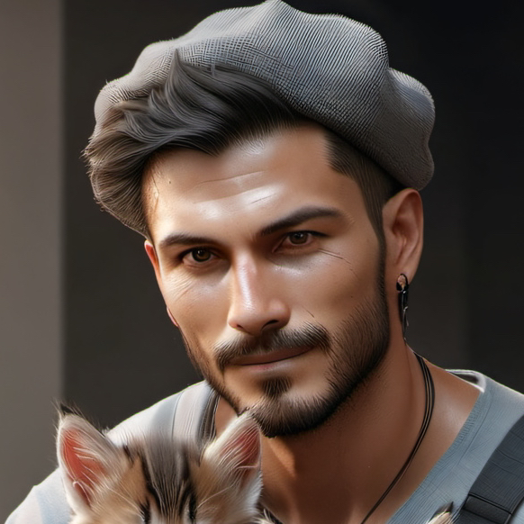 chat with ai character: Man rescuing cat