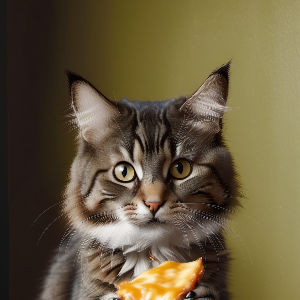 chat with ai character: a cat eating fries