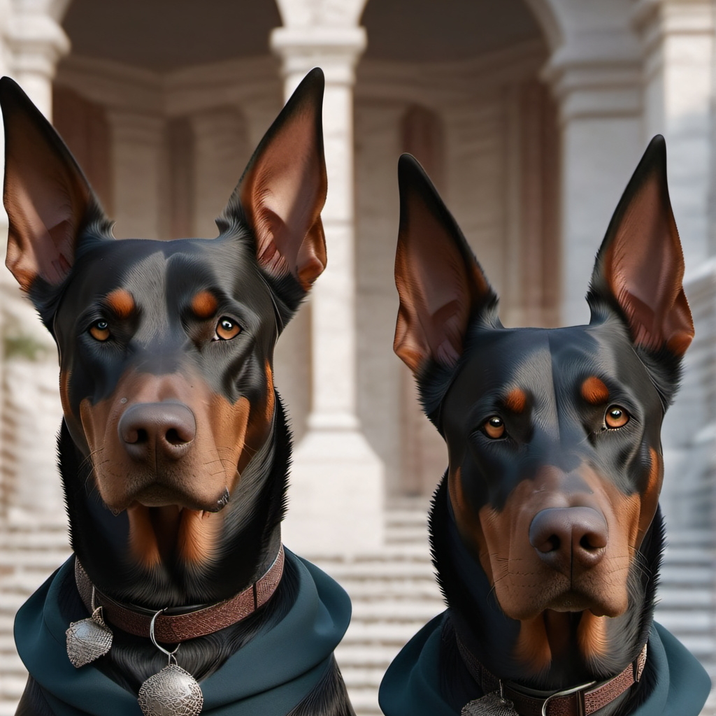 chat with ai character: 2 doberman's dogs