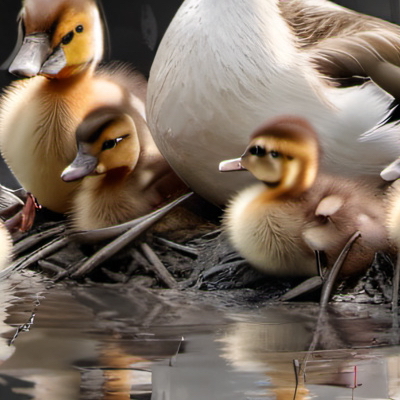 chat with ai character: 6 baby duck andmom